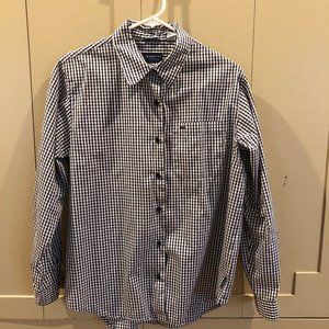 Liz Claiborne Navy and White Checked Button Up
